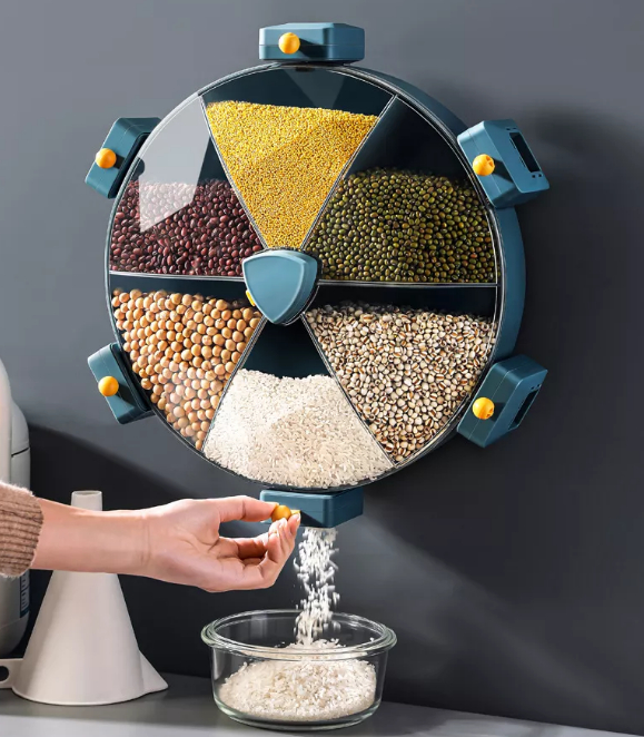 Tanque de almacenamiento de barril de arroz de frijol de cocina, clasificación compartimentada, tanque sellado de grano para el hogar montado en la pared, caja de almacenamiento de grano